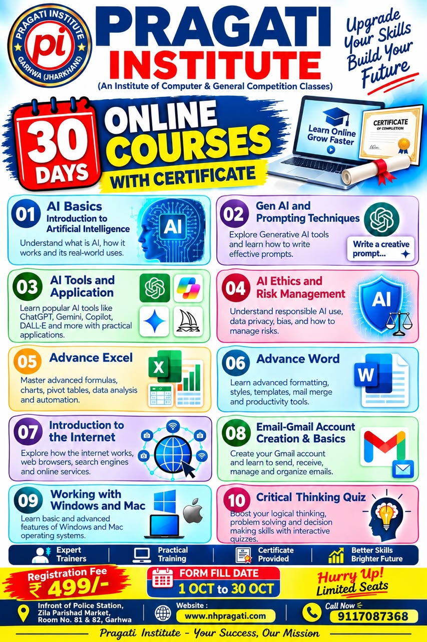 ARTIFICAL INTELLIGENCE COURSE Get a Certificate on Completion Registration Fee: ₹499/- 📅 Limited Seats — Enroll Now! 📞 Call: 9117087368